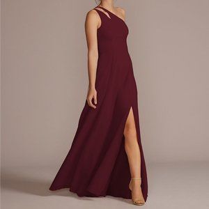David's Bridal Chiffon one-shoulder cutout bridesmaid dress - Wine